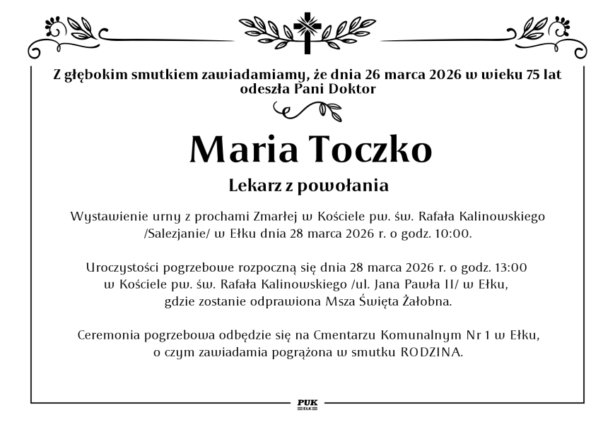 Maria Toczko - nekrolog